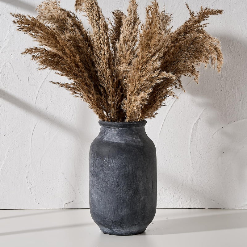 SIDUCAL Rustic Farmhouse Flower Vase 95 Inch Large Ceramic Vase Pampas Grass Modern Farmhouse Decor for Home Decor Table Living Room Decoration Shelf Decor Mantel Black