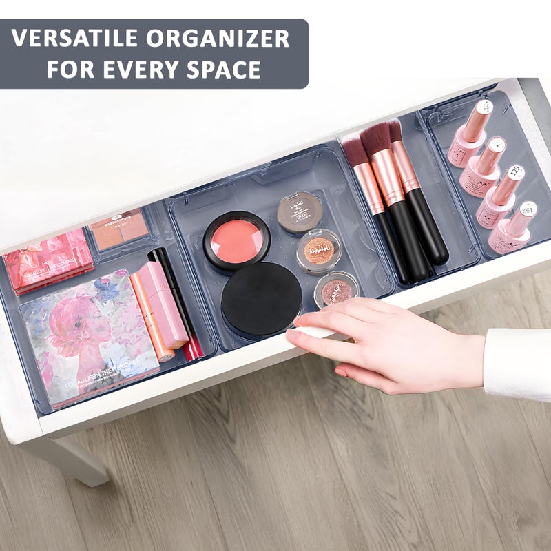Kuber Industries 48 Pcs Acrylic Transparent Cosmetic Organizer Tray | Drawers Organisers for Kitchen, Office and Bathroom Vanity Makeup | Stationery Storage Drawer Divider Tray | Black - Image 4