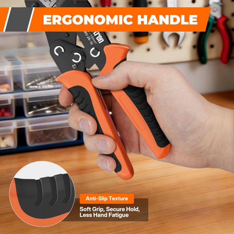 Noxtren 5-in-1 Wire Crimping Tool, AWG 28â€“16 Ratcheting Crimper for Non-Insulated Open Barrel Terminals â€“ Fits Deutsch, Delphi, AMP, JST, Dupont, Molex, TE & More Automotive Wire Connectors - Image 5