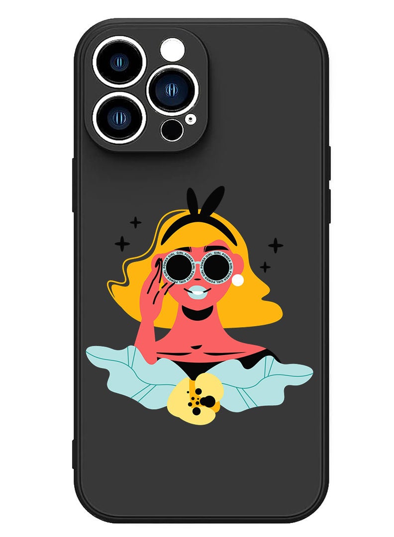 Theodor Protective Slim Fit Case Liquid Silicone Cover with Full Body Protection Anti-Scratch Shockproof Case For iPhone 13 Pro Black  - Girl with copy - Image 1