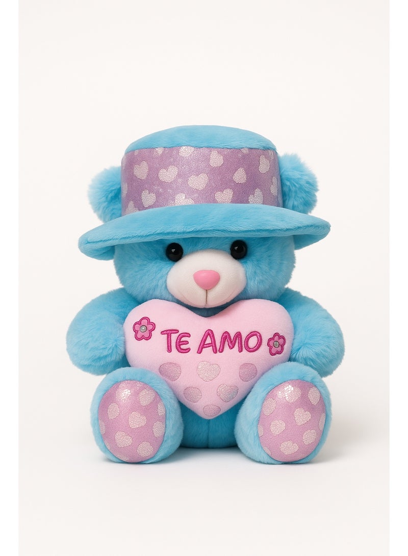 Here’s the Arabic translation for your text:  **دب تيدي أزرق ناعم من القطيفة قابل للعناق مع قلب وردي وقبعة | هدية رومانسية ناعمة للأزواج والأطفال** - Image 1