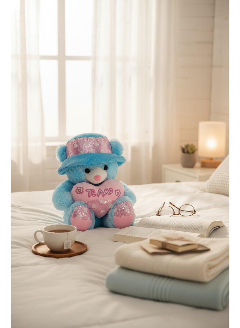 Here’s the Arabic translation for your text:  **دب تيدي أزرق ناعم من القطيفة قابل للعناق مع قلب وردي وقبعة | هدية رومانسية ناعمة للأزواج والأطفال** - Image 2