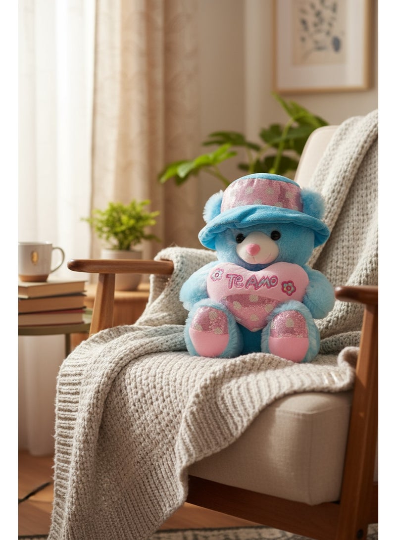 Here’s the Arabic translation for your text:  **دب تيدي أزرق ناعم من القطيفة قابل للعناق مع قلب وردي وقبعة | هدية رومانسية ناعمة للأزواج والأطفال** - Image 4