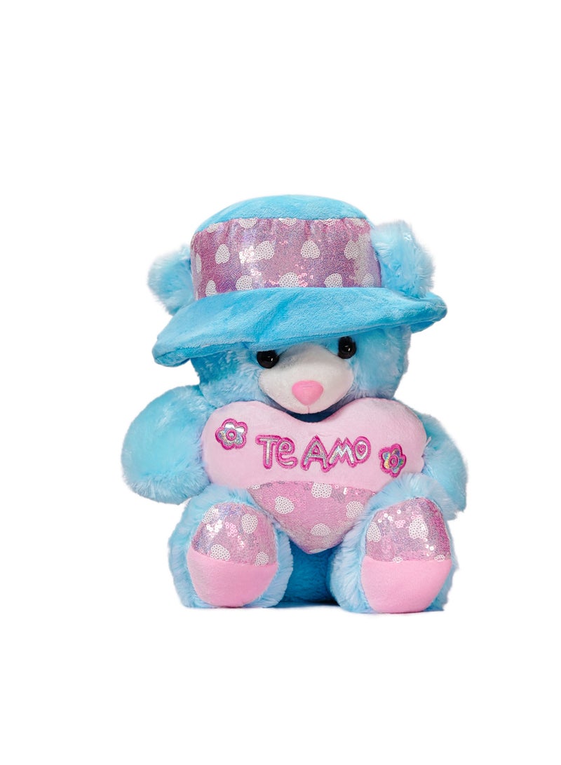 Here’s the Arabic translation for your text:  **دب تيدي أزرق ناعم من القطيفة قابل للعناق مع قلب وردي وقبعة | هدية رومانسية ناعمة للأزواج والأطفال** - Image 5