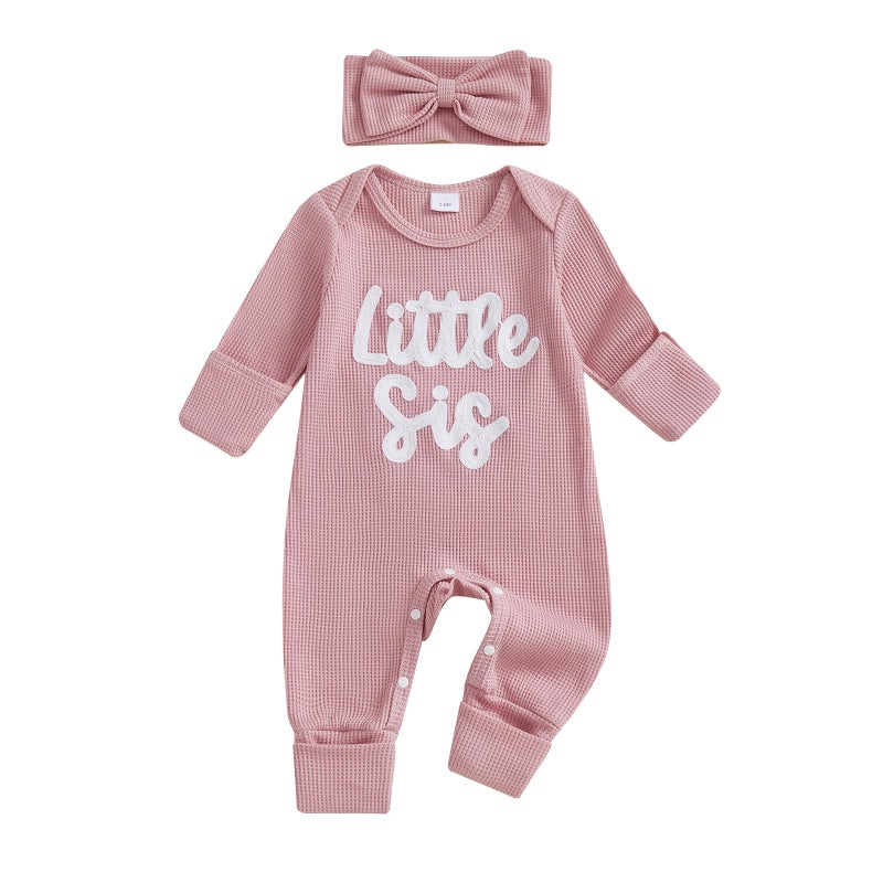allshope Infant Baby Girl Fall Outfit Sweatshirt Romper Little Sister Lil Sis Long Sleeve Jumpsuit Newborn Winter Clothes (Little Sis Pink, 3-6 Months) - Image 1
