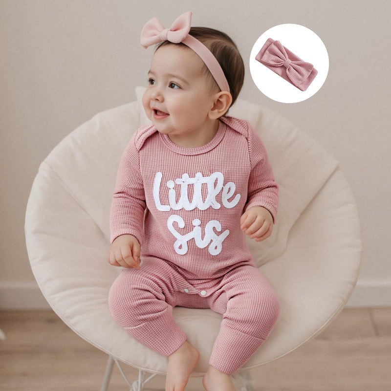 allshope Infant Baby Girl Fall Outfit Sweatshirt Romper Little Sister Lil Sis Long Sleeve Jumpsuit Newborn Winter Clothes (Little Sis Pink, 3-6 Months) - Image 2