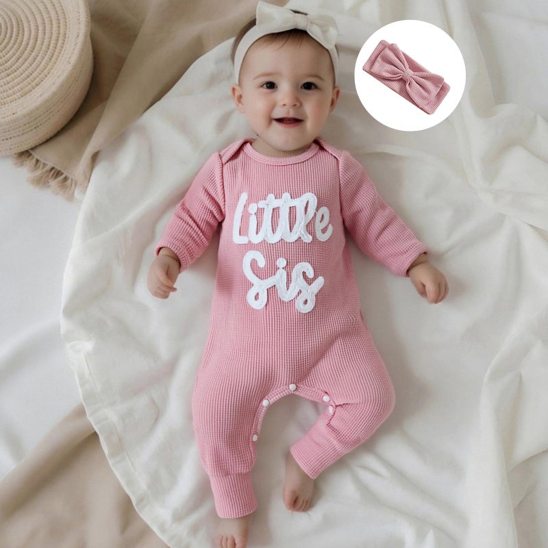 allshope Infant Baby Girl Fall Outfit Sweatshirt Romper Little Sister Lil Sis Long Sleeve Jumpsuit Newborn Winter Clothes (Little Sis Pink, 3-6 Months) - Image 5