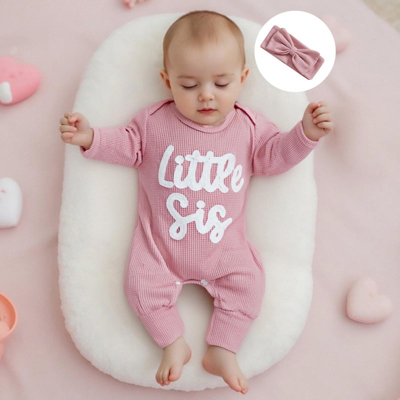 allshope Infant Baby Girl Fall Outfit Sweatshirt Romper Little Sister Lil Sis Long Sleeve Jumpsuit Newborn Winter Clothes (Little Sis Pink, 3-6 Months) - Image 4