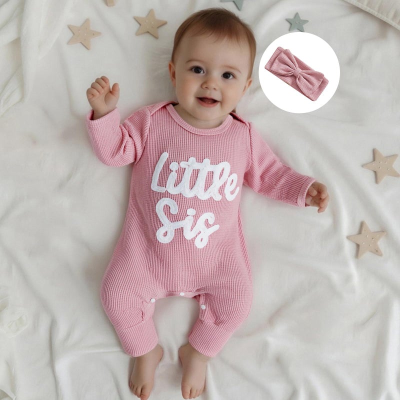 allshope Infant Baby Girl Fall Outfit Sweatshirt Romper Little Sister Lil Sis Long Sleeve Jumpsuit Newborn Winter Clothes (Little Sis Pink, 3-6 Months) - Image 3