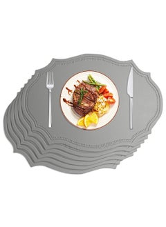 SUPVOX Supvox® Faux Leather Placemats Set of 6 - Waterproof - Wipe Clean - Heat Resistant - Anti Slip Dining Table Place Mats, Suitable for Indoor & Outdoor Use, 16.9×11.8 inch, Grey  - Image 1