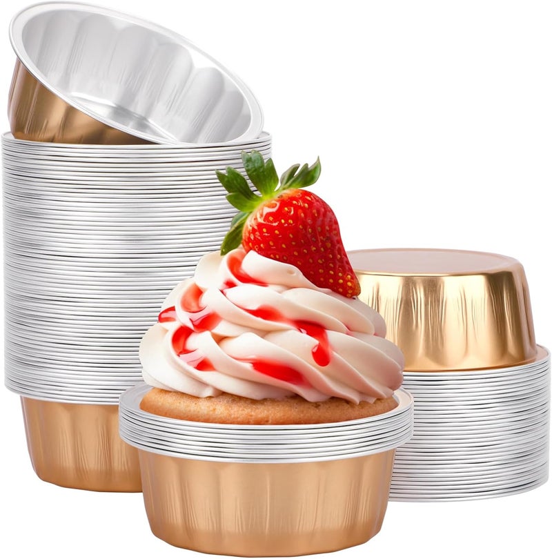 Beasea Aluminum Ramekins, 8oz 100 Pack Disposable Ramekins Foil Cups Baking 3.9" Ramekin Cup Cupcake Aluminum Mini Baking Cups for Party - Rose Gold - Image 1