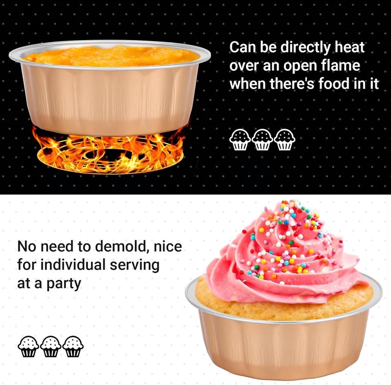 Beasea Aluminum Ramekins, 8oz 100 Pack Disposable Ramekins Foil Cups Baking 3.9" Ramekin Cup Cupcake Aluminum Mini Baking Cups for Party - Rose Gold - Image 4