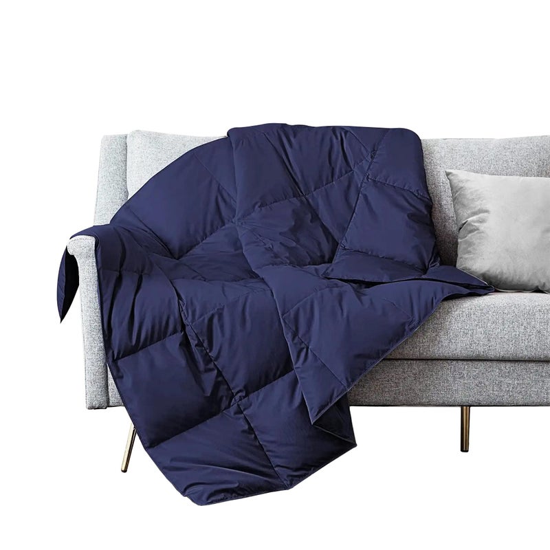 puredownÂ® Soft Feather Down Throw Blanket Lightweight Packable Couch Throw for Indoor and Outdoor Use, Throw 50"X70", Navy - Image 1