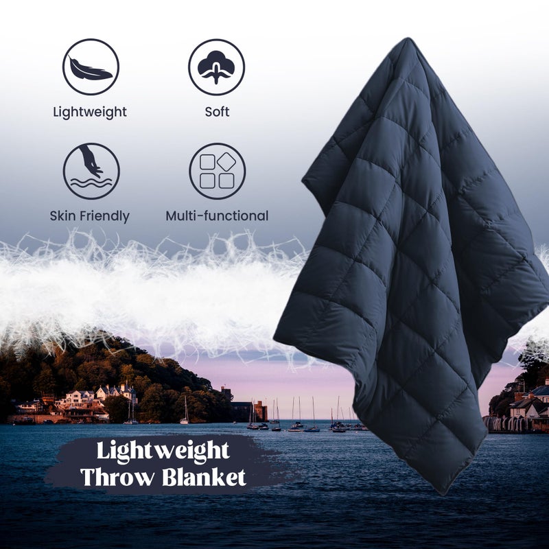 puredownÂ® Soft Feather Down Throw Blanket Lightweight Packable Couch Throw for Indoor and Outdoor Use, Throw 50"X70", Navy - Image 2