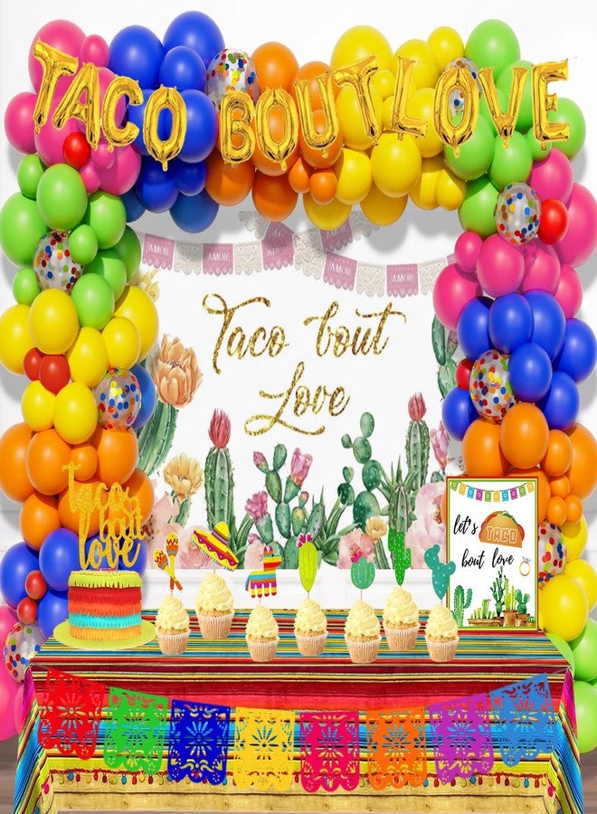 Fiesec Taco Bout Love Bridal Shower Decorations, Mexican Themed Backdrop Balloon Garland Banner Tablecloth Cake Cupcake Topper Poster for Final Fiesta Bachelorette Engagement Wedding Supplies - Image 1
