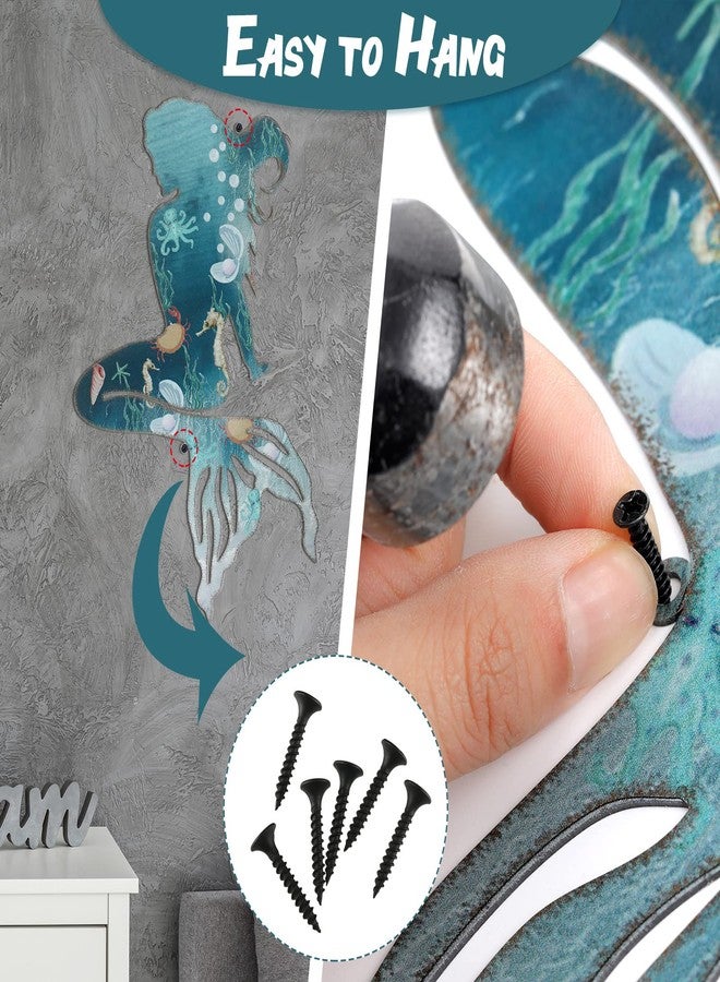 Demissle Metal Mermaid Wall Art Rustic Hanging Mermaid Wall Decor Blue Elegant Sculpture Decorations for Room Wall Patio Swimming Pool Bathroom(Delicate Style) - Image 3