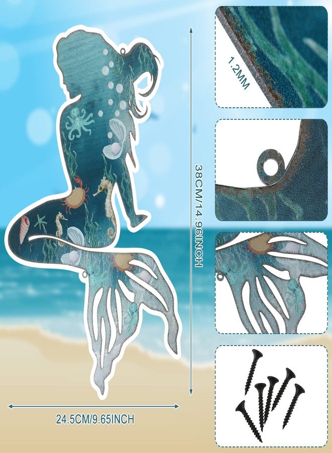 Demissle Metal Mermaid Wall Art Rustic Hanging Mermaid Wall Decor Blue Elegant Sculpture Decorations for Room Wall Patio Swimming Pool Bathroom(Delicate Style) - Image 2