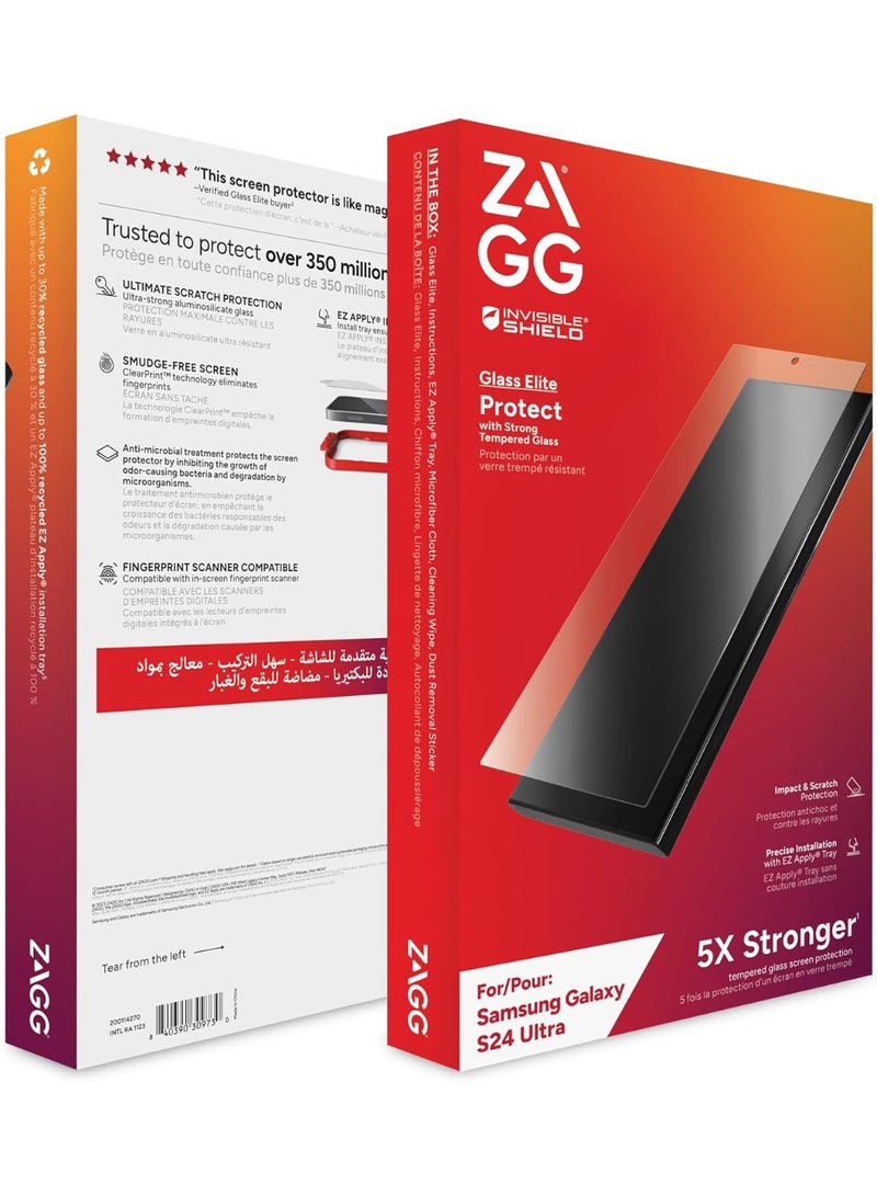 زاج واقي شاشة InvisibleShield Glass Elite لهاتف Samsung Galaxy S24 Ultra - واقي شاشة من الزجاج المقسى، مقاوم للخدوش والبصمات، فائق الوضوح، سهل التركيب، متوافق مع أغطية الحماية. - Image 3