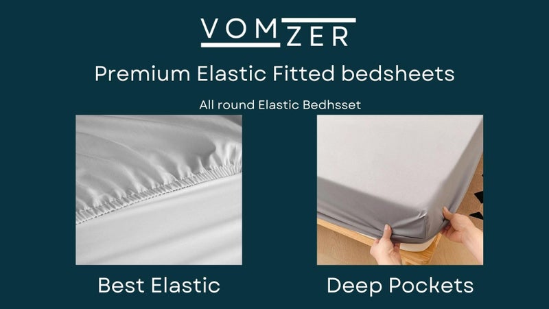 VOMZER 300 Tc Elastic Fitted Bedsheets Single Bed With 1 Pillow Cover | All Around Elastic, Size 36 X 72 10 Inches (Blue Boxprinted, Single) - Image 4