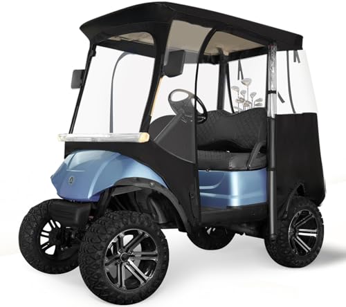 Xoxocos Golf Cart Enclosure 2-Passenger for EZGO TXT RXV - 600D Waterproof Snowproof Cover with Side Mirror Openings, Transparent Tail Light Panel, Detachable Windshield & 4-Sided Clear Windows - Image 1