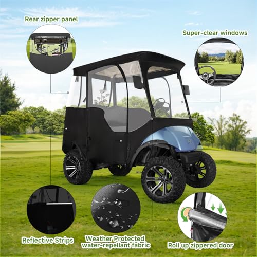 Xoxocos Golf Cart Enclosure 2-Passenger for EZGO TXT RXV - 600D Waterproof Snowproof Cover with Side Mirror Openings, Transparent Tail Light Panel, Detachable Windshield & 4-Sided Clear Windows - Image 4