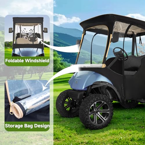 Xoxocos Golf Cart Enclosure 2-Passenger for EZGO TXT RXV - 600D Waterproof Snowproof Cover with Side Mirror Openings, Transparent Tail Light Panel, Detachable Windshield & 4-Sided Clear Windows - Image 5