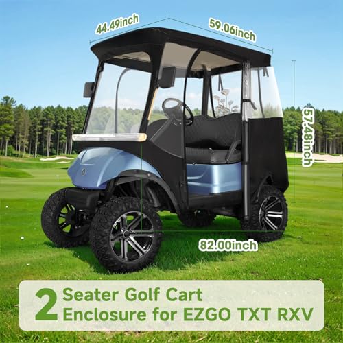 Xoxocos Golf Cart Enclosure 2-Passenger for EZGO TXT RXV - 600D Waterproof Snowproof Cover with Side Mirror Openings, Transparent Tail Light Panel, Detachable Windshield & 4-Sided Clear Windows - Image 3