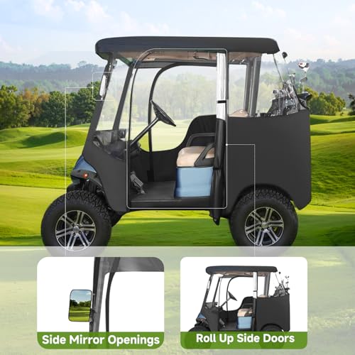 Xoxocos Golf Cart Enclosure 2-Passenger for EZGO TXT RXV - 600D Waterproof Snowproof Cover with Side Mirror Openings, Transparent Tail Light Panel, Detachable Windshield & 4-Sided Clear Windows - Image 2