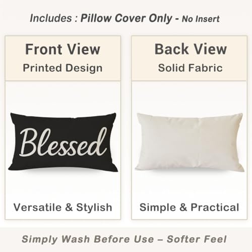 HERHOME Decorative Throw Pillow Covers 12x20 Inch Black White – Blessed Lumbar Cushion Case Outdoor Modern Farmhouse Decorations Sign for Couch Sofa Porch Patio Bedroom Decor - Image 4
