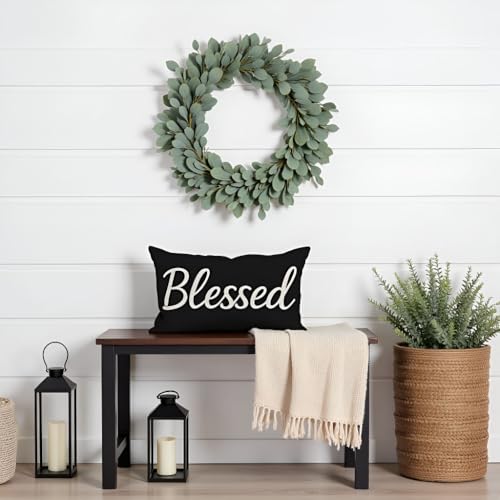 HERHOME Decorative Throw Pillow Covers 12x20 Inch Black White – Blessed Lumbar Cushion Case Outdoor Modern Farmhouse Decorations Sign for Couch Sofa Porch Patio Bedroom Decor - Image 3