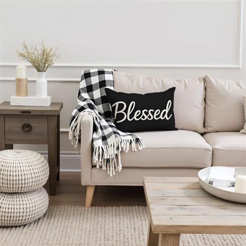 HERHOME Decorative Throw Pillow Covers 12x20 Inch Black White – Blessed Lumbar Cushion Case Outdoor Modern Farmhouse Decorations Sign for Couch Sofa Porch Patio Bedroom Decor - Image 2
