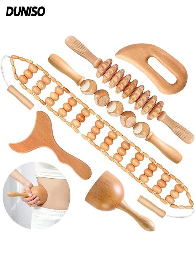 DUNISO 6 in 1 Wood Massage Tools Set Body Shaping Wood Therapy Tools Multi-Functional Body Sculpting Muscle Tools Roller Fascia Massage Roller Stick for Muscle Pain Relief, Anti-Cellulite, Body Contouring and Shaping - Image 1
