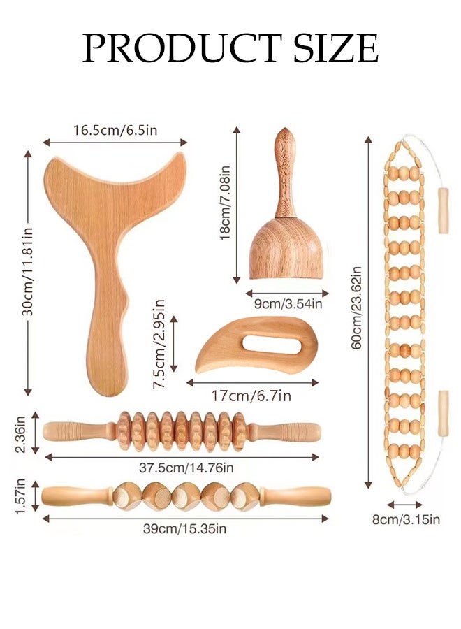 DUNISO 6 in 1 Wood Massage Tools Set Body Shaping Wood Therapy Tools Multi-Functional Body Sculpting Muscle Tools Roller Fascia Massage Roller Stick for Muscle Pain Relief, Anti-Cellulite, Body Contouring and Shaping - Image 2