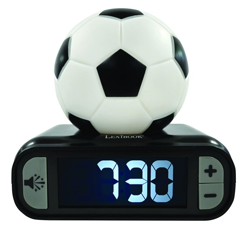 LEXiBOOK Soccer Ball Digital Alarm Clock with Night Light Snooze Clock Luminous Soccer Ball Black Colour RL800FO