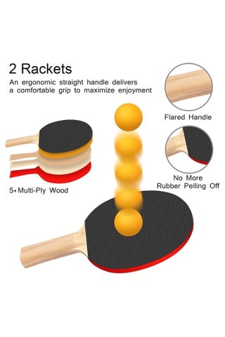 Ping Pong Paddle Set, Portable Table Tennis Set with Retractable Net,Rackets,Balls and Carry Bag for Indoor/Outdoor Games - view 5