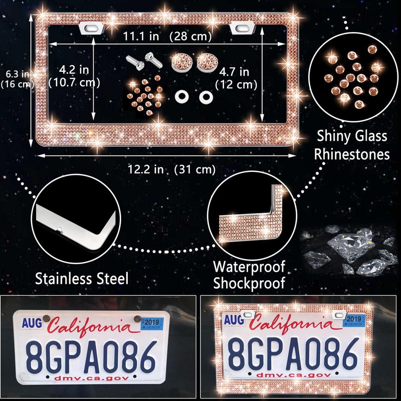 NBTEPEM 27 PCs Gold Champagne Bling Car Accessories Set for Women, Steering Wheel Covers Universal Fit 15 Inch, Bling License Plate Frame, Bling Phone Holder, Bling Car Coasters - Image 4