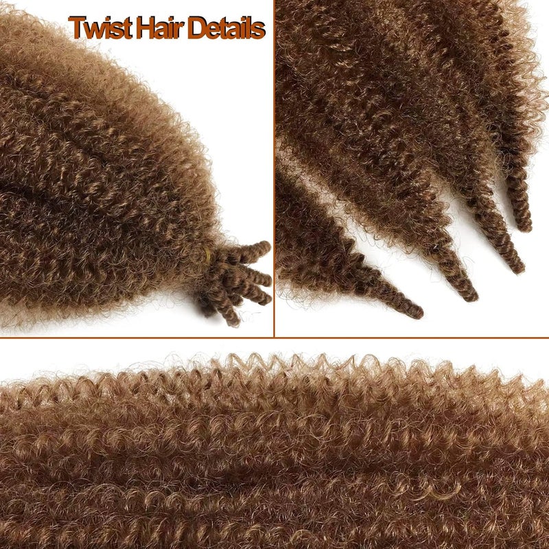 Chicmoi Springy Afro Twist Hair 16 Inch Cuban Twist 30# Marley Braiding Hair Soft Synthetic Curly Brown Extensions for Distressed Faux Locs (16 Inch, Pack of 3, 30#) - Image 2