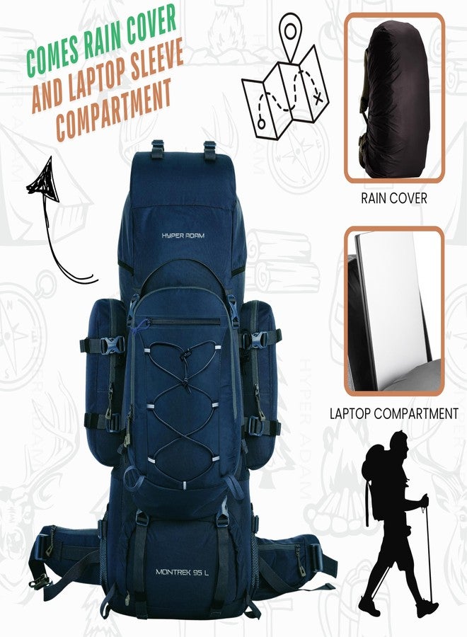 Hyper Adam 95L Rucksack with Detachable Bag & Rain Cover for Trekking & Travelling| Mountain Bags For Men & Women | Tough Back Support Hiking Backpack Military Grade Made Rucksack Bag - Image 2