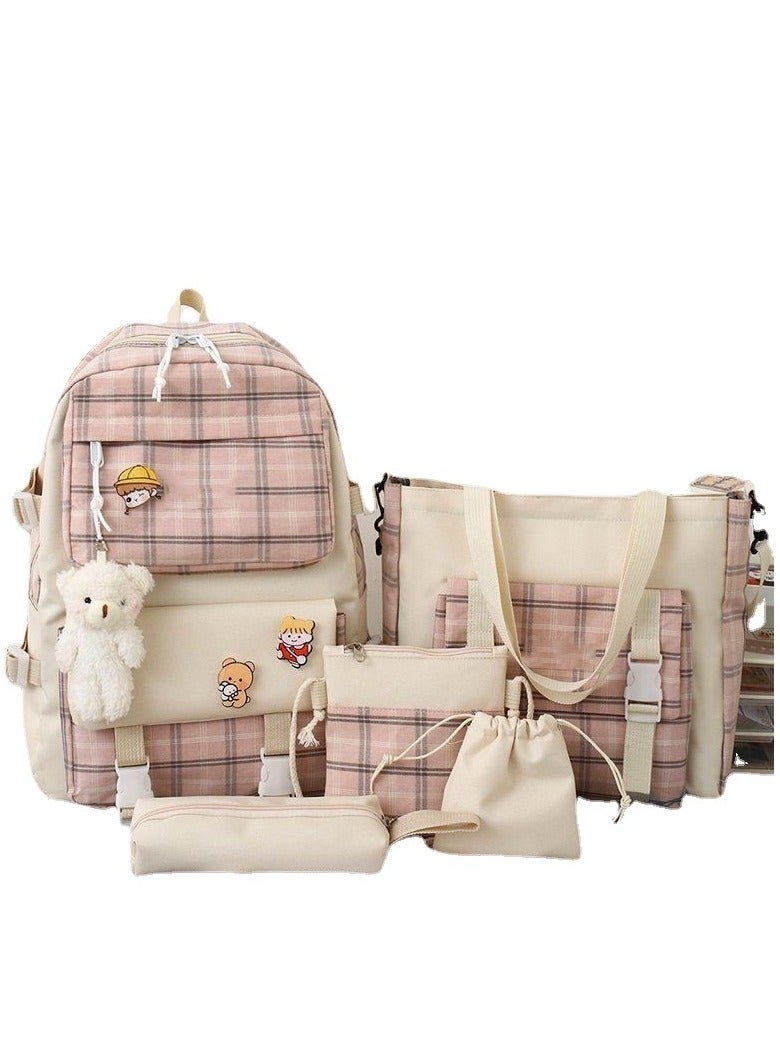 مجموعة من 5 حقائب ظهر، حقائب ظهر للأطفال، حقيبة مدرسية للأطفال، حقيبة ظهر مدرسية للمراهقين، حقيبة ظهر سفر كرتونية، حقيبة كتف، حقيبة يد (وردي) - Image 1
