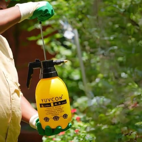 YUVCON Spray Bottle for Plants, Gardening Water Pump Sprayer with 2 Liter Capacity, Works in Jet & Sprinkle Mode, Pressure Pump (2 Litre Yellow) - Image 3