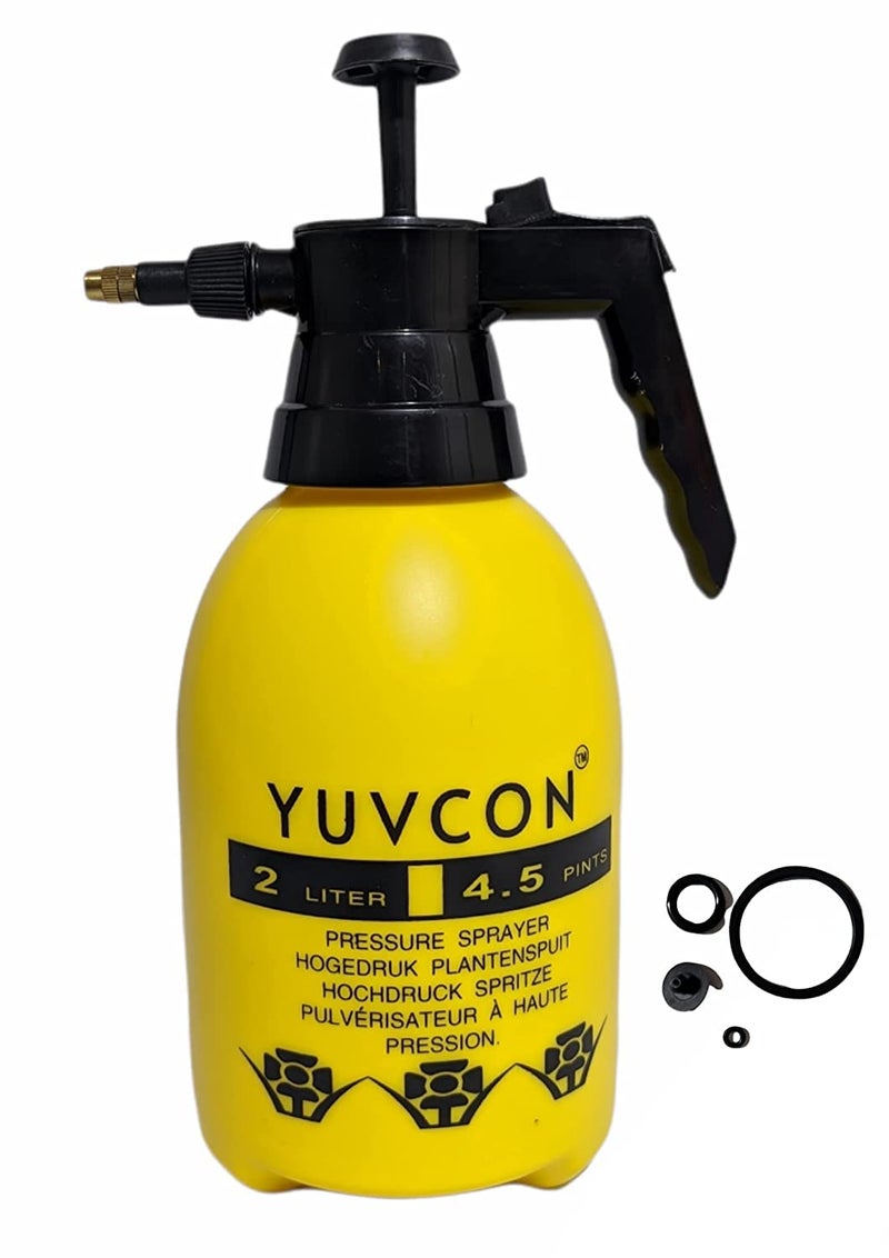 YUVCON Spray Bottle for Plants, Gardening Water Pump Sprayer with 2 Liter Capacity, Works in Jet & Sprinkle Mode, Pressure Pump (2 Litre Yellow) - Image 1