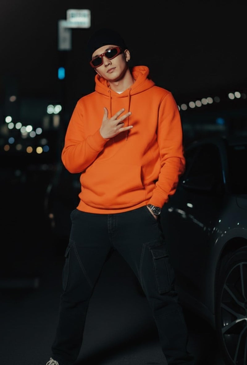 Veirdo® Polycotton Spun Oversized Fit Drop Shoulder Hooded Sweatshirt Full Sleeves Solid Jumper Hoodie for Men/Boys (OS_HDY_V_SP_TNG_XL) Orange - Image 3