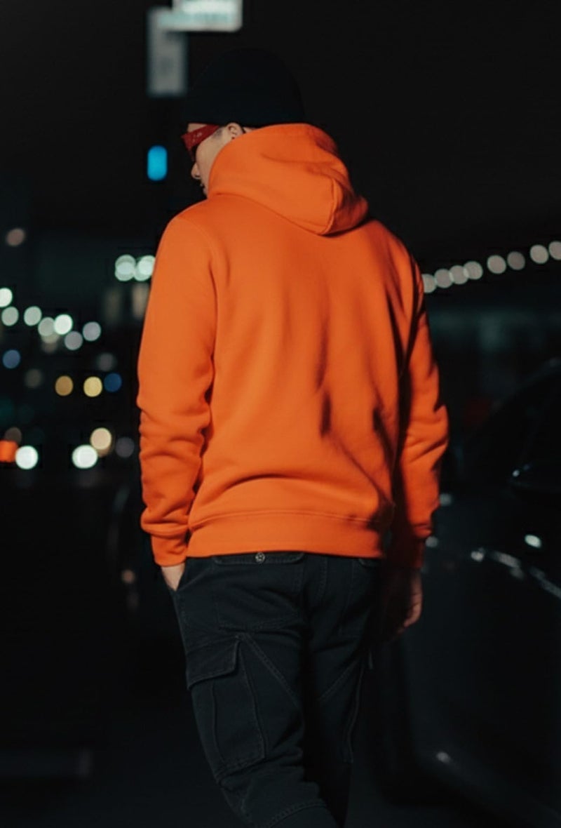 Veirdo® Polycotton Spun Oversized Fit Drop Shoulder Hooded Sweatshirt Full Sleeves Solid Jumper Hoodie for Men/Boys (OS_HDY_V_SP_TNG_XL) Orange - Image 5