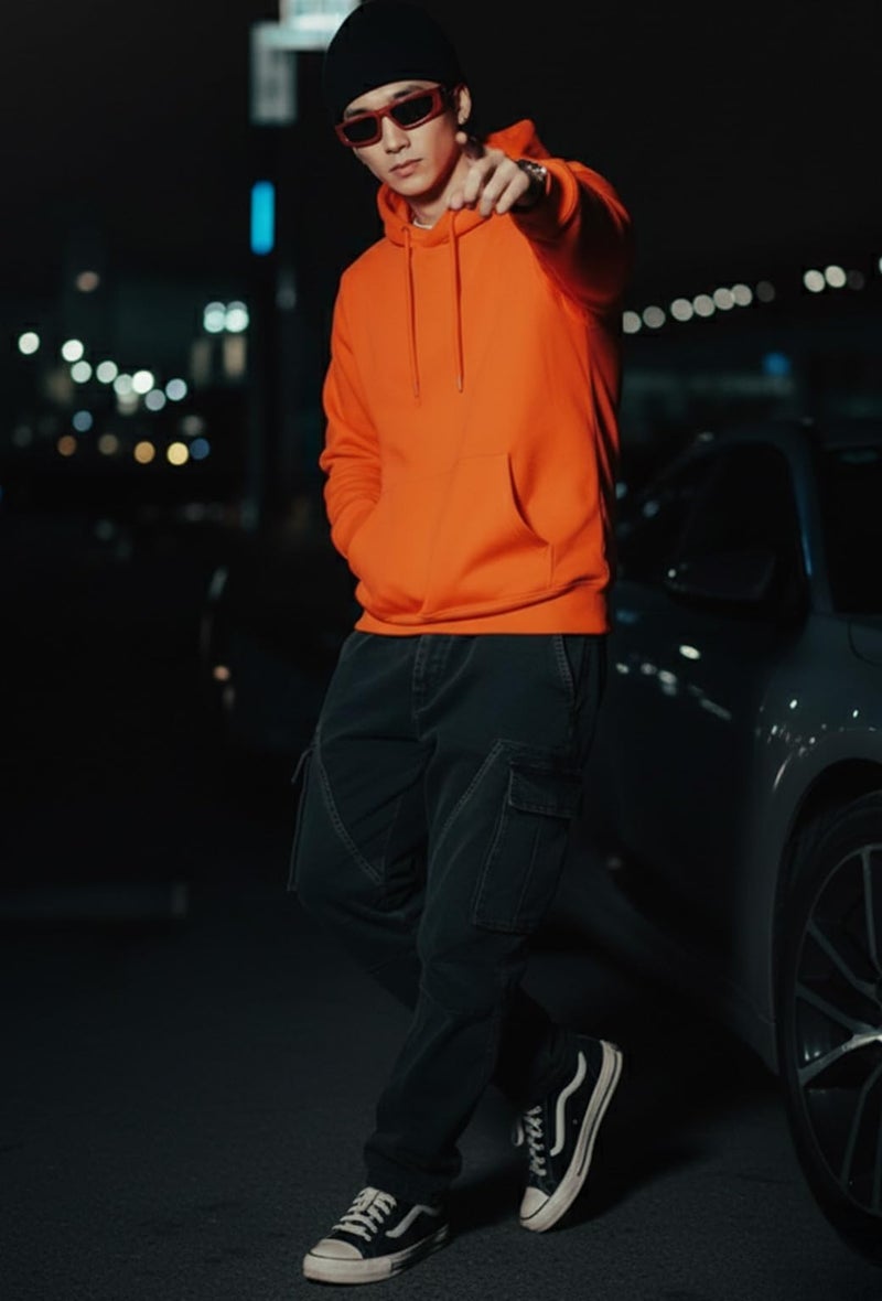 Veirdo® Polycotton Spun Oversized Fit Drop Shoulder Hooded Sweatshirt Full Sleeves Solid Jumper Hoodie for Men/Boys (OS_HDY_V_SP_TNG_XL) Orange - Image 4