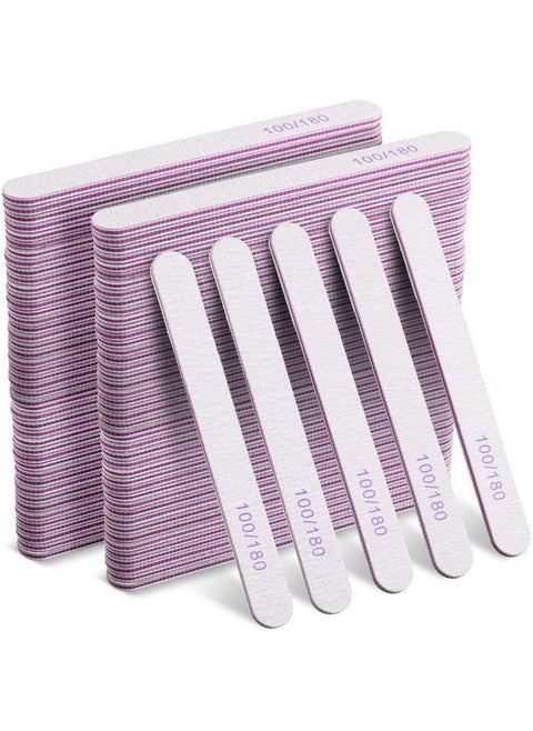 150 Pieces 100/180 Grit Nail Files Double Sided Emery Board Washable Emery Boards Reusable Nail Buffers Manicure Tools for Natural Nails Acrylic Nails Home and Salon Use