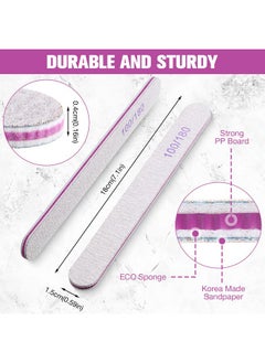 Minatee 150 Pieces 100/180 Grit Nail Files Double Sided Emery Board Washable Emery Boards Reusable Nail Buffers Manicure Tools for Natural Nails Acrylic Nails Home and Salon Use  - Image 2