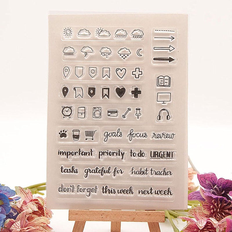 NVZBL Calendar Weather Label Planner Pattern Clear Stamps Silicone Stamp Sentiment,Journal Greetings Words Transparent Seal Stamps for Holiday Card Making Decoration DIY Scrapbooking Album DIY Crafts - Image 1