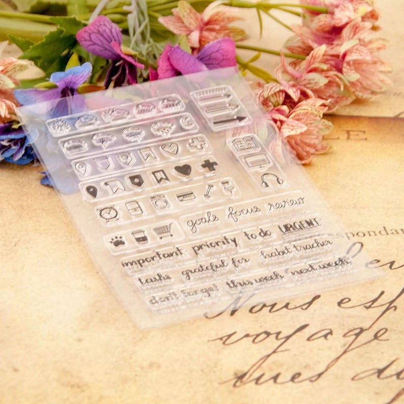 NVZBL Calendar Weather Label Planner Pattern Clear Stamps Silicone Stamp Sentiment,Journal Greetings Words Transparent Seal Stamps for Holiday Card Making Decoration DIY Scrapbooking Album DIY Crafts - Image 4