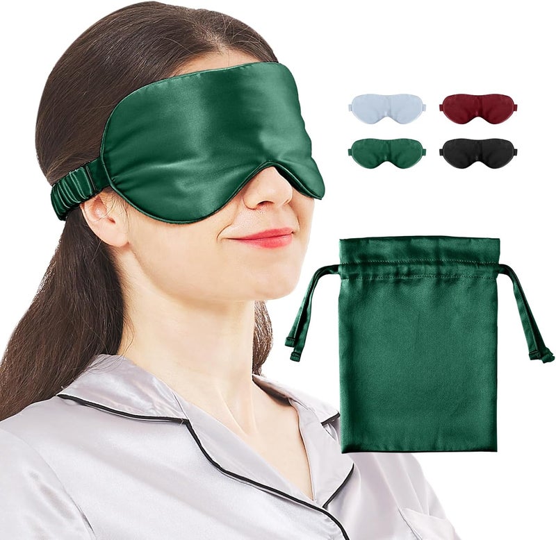 miwen Silk Eye Sleeping Mask, Travel Mask, Eye Covers for Sleeping, Organic sleep mask, Real Adjustable Band, and Luxury Travel Bag (Green)