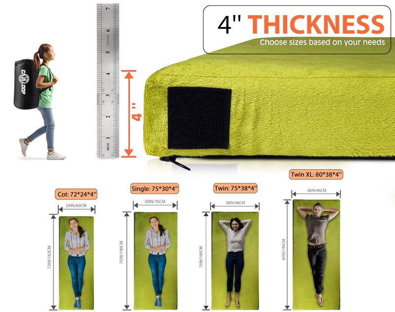 GAIALOOP 4 INCH Thick Memory Foam Camping Mattress, Roll Up Floor Sleeping Mat Camp Cot Mattress Pad Travel Camping Couch Bed for Guest Adults Side Sleepers [Single:75 * 30 * 4"] - Image 5